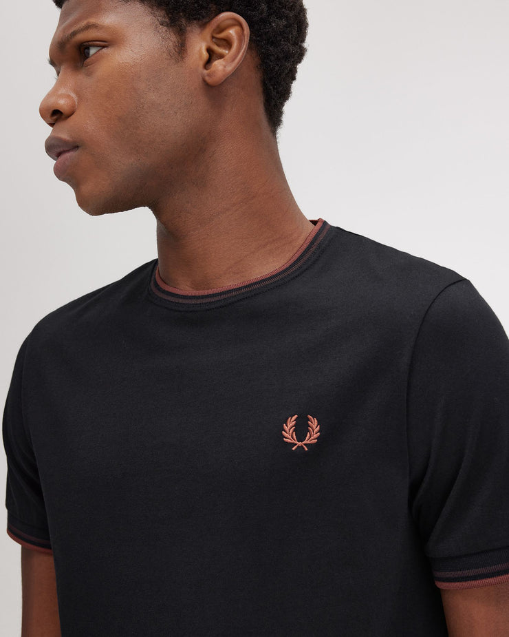 Fred Perry Twin Tipped T Shirt - Black / Carrington Road Brick / Whisky Brown