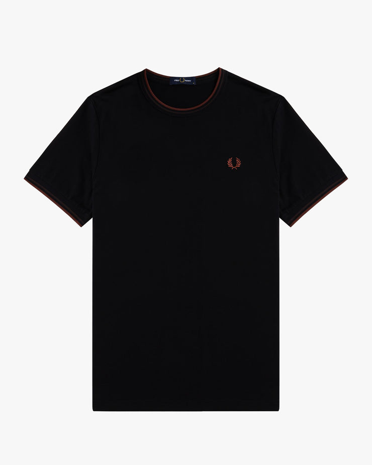 Fred Perry Twin Tipped T Shirt - Black / Carrington Road Brick / Whisky Brown