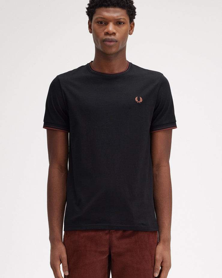 Fred Perry Twin Tipped T Shirt - Black / Carrington Road Brick / Whisky Brown