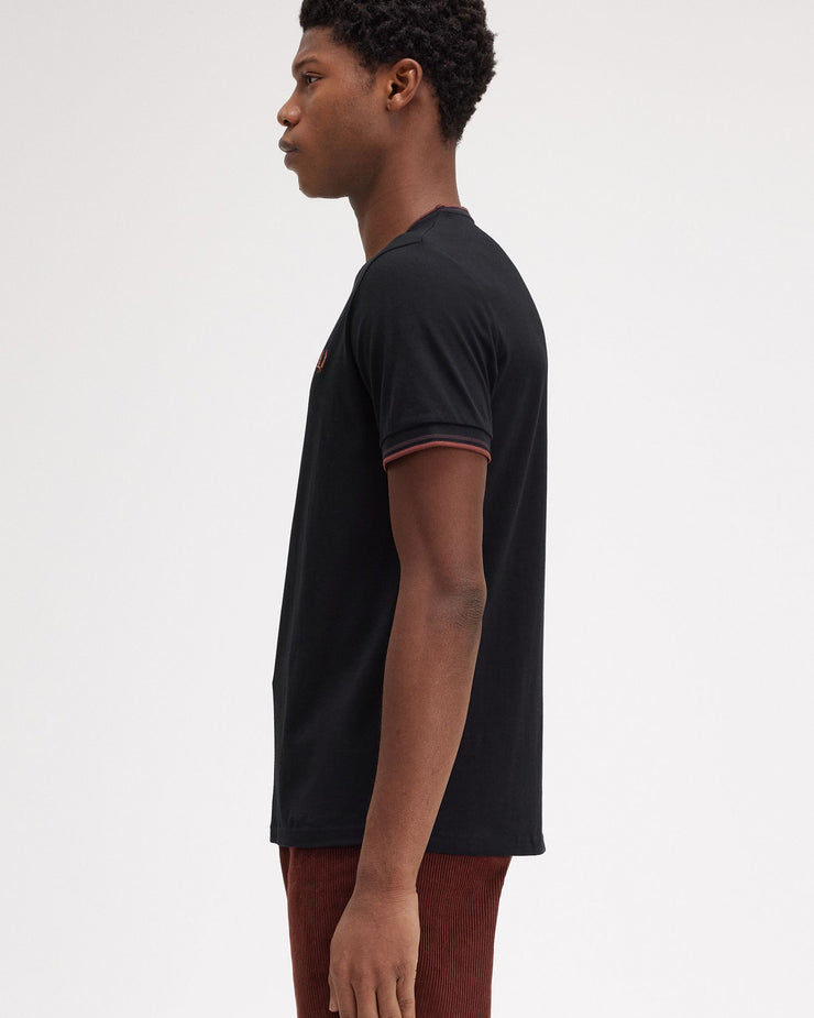 Fred Perry Twin Tipped T Shirt - Black / Carrington Road Brick / Whisky Brown