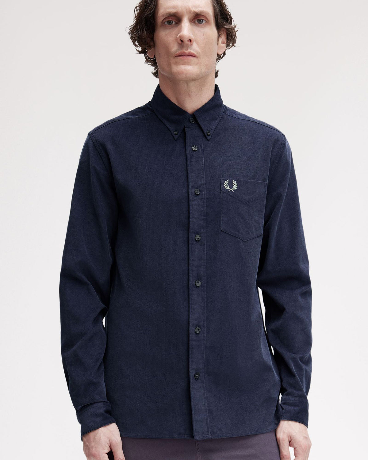 Fred Perry Needle Cord Shirt - Dark Airforce | Fred Perry Shirts | JEANSTORE