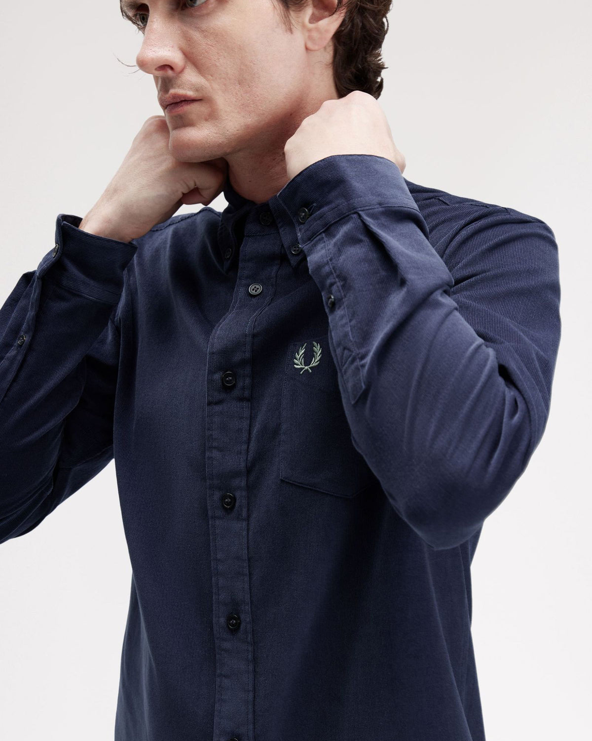 Fred Perry Needle Cord Shirt - Dark Airforce | Fred Perry Shirts | JEANSTORE