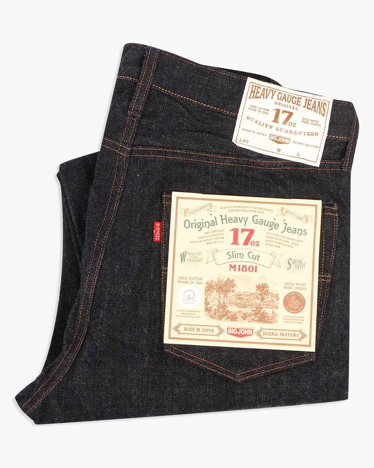 Big John M1801 17oz Heavy Gauge Slim Fit Selvedge Mens Jeans - Indigo One Wash | Big John Jeans | JEANSTORE