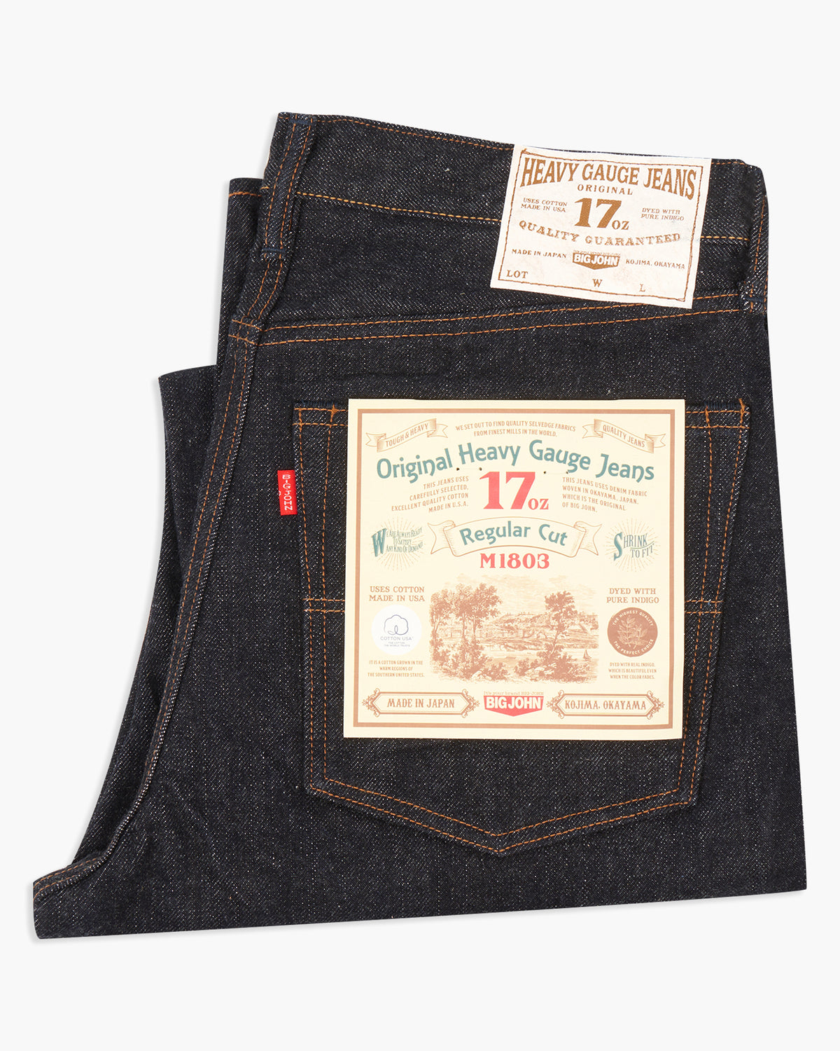 Big John M1803 17oz Heavy Gauge Straight Fit Selvedge Mens Jeans - Indigo One Wash | Big John Jeans | JEANSTORE