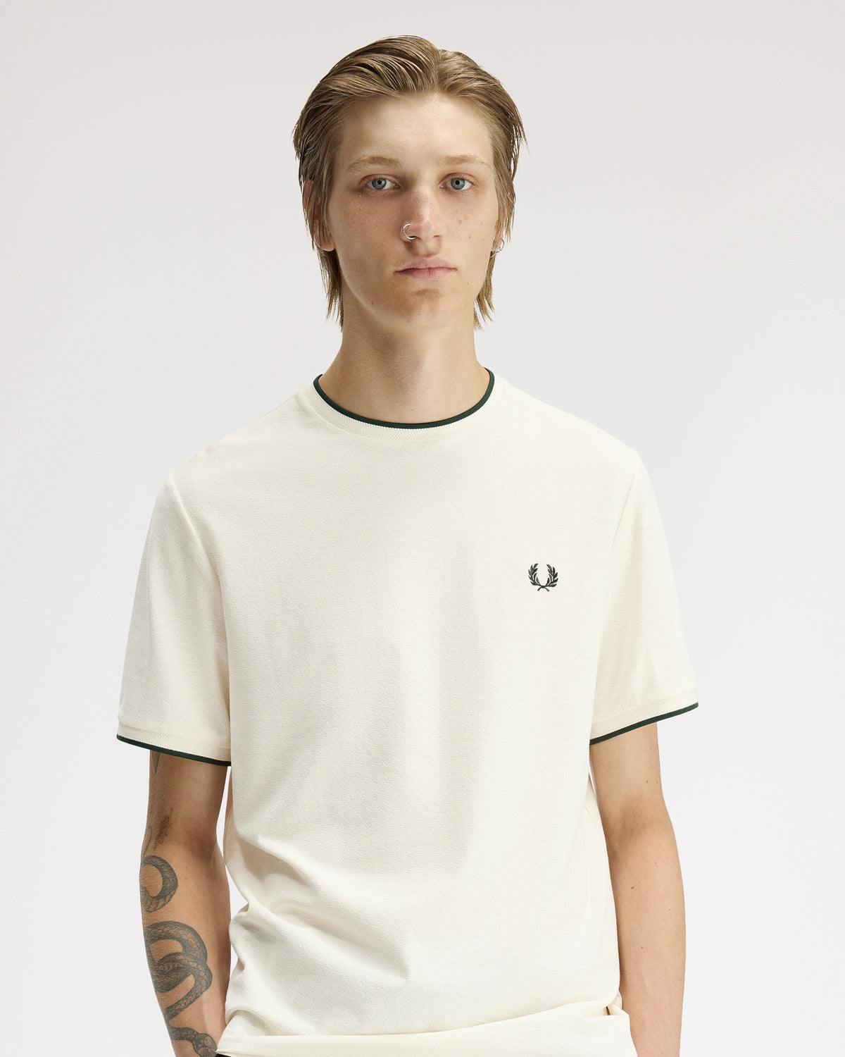 Fred Perry Trim Detail Crepe Pique T-Shirt - Ecru | Fred Perry T Shirts | JEANSTORE