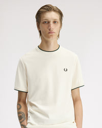 Fred Perry Trim Detail Crepe Pique T-Shirt - Ecru | Fred Perry T Shirts | JEANSTORE