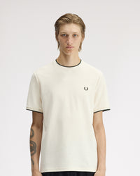 Fred Perry Trim Detail Crepe Pique T-Shirt - Ecru | Fred Perry T Shirts | JEANSTORE