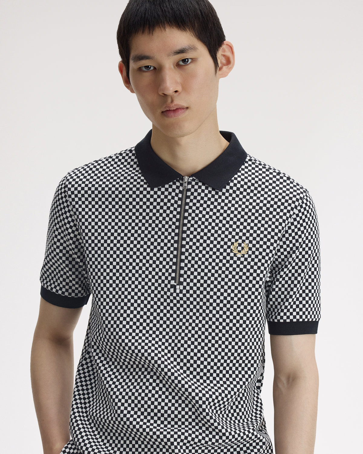 Fred Perry Chequerboard Polo Shirt - Black