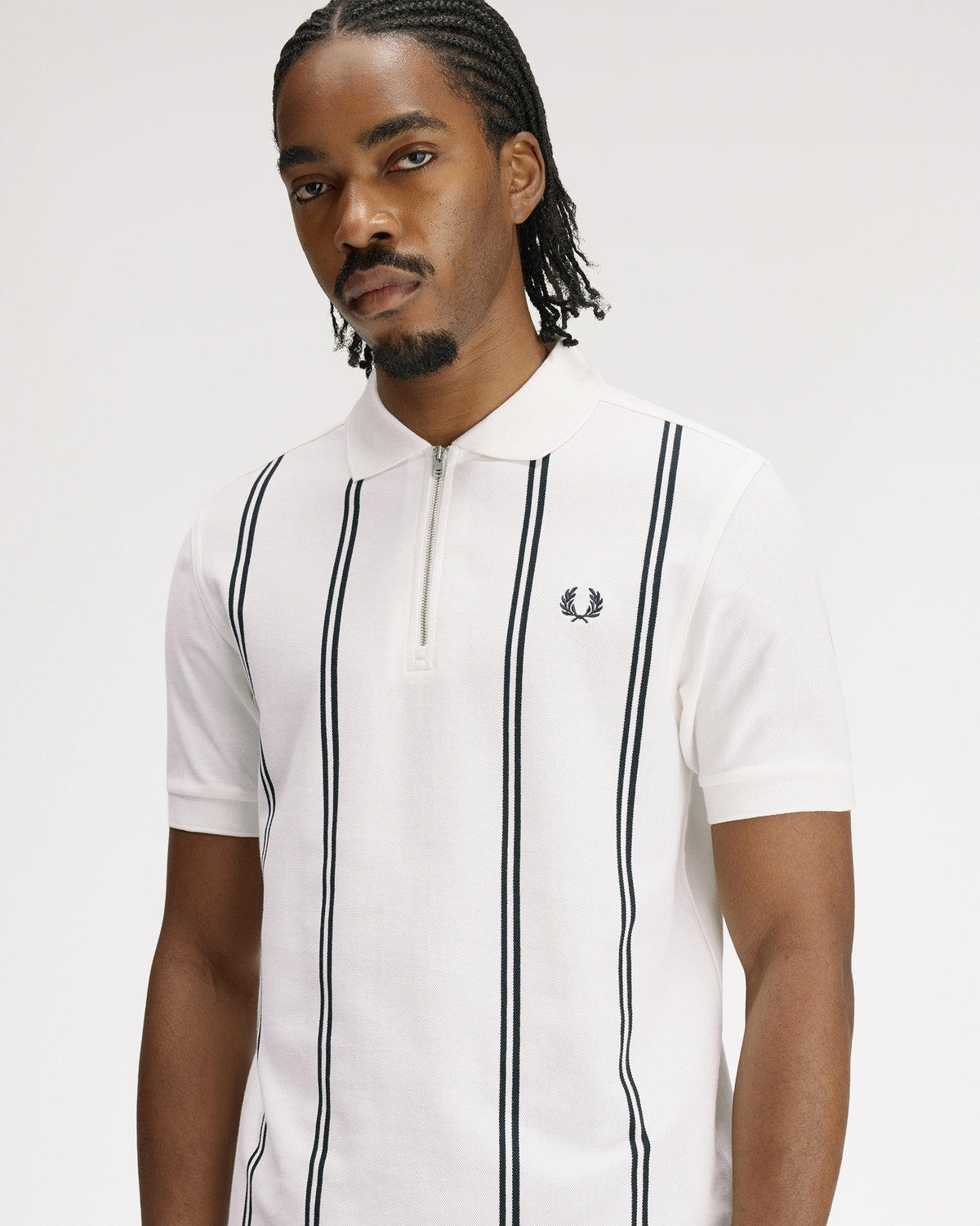 Fred Perry Vertical Stripe Polo Shirt - Snow White