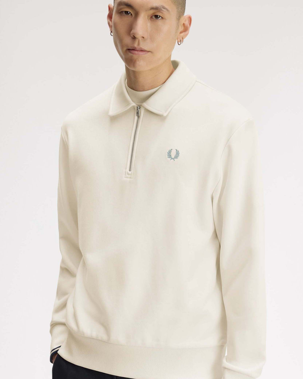 Fred Perry Half Zip Collared Sweat - Ecru