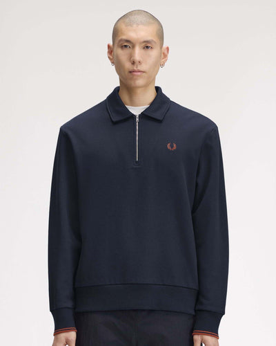 Fred Perry Half Zip Collared Sweat - Navy