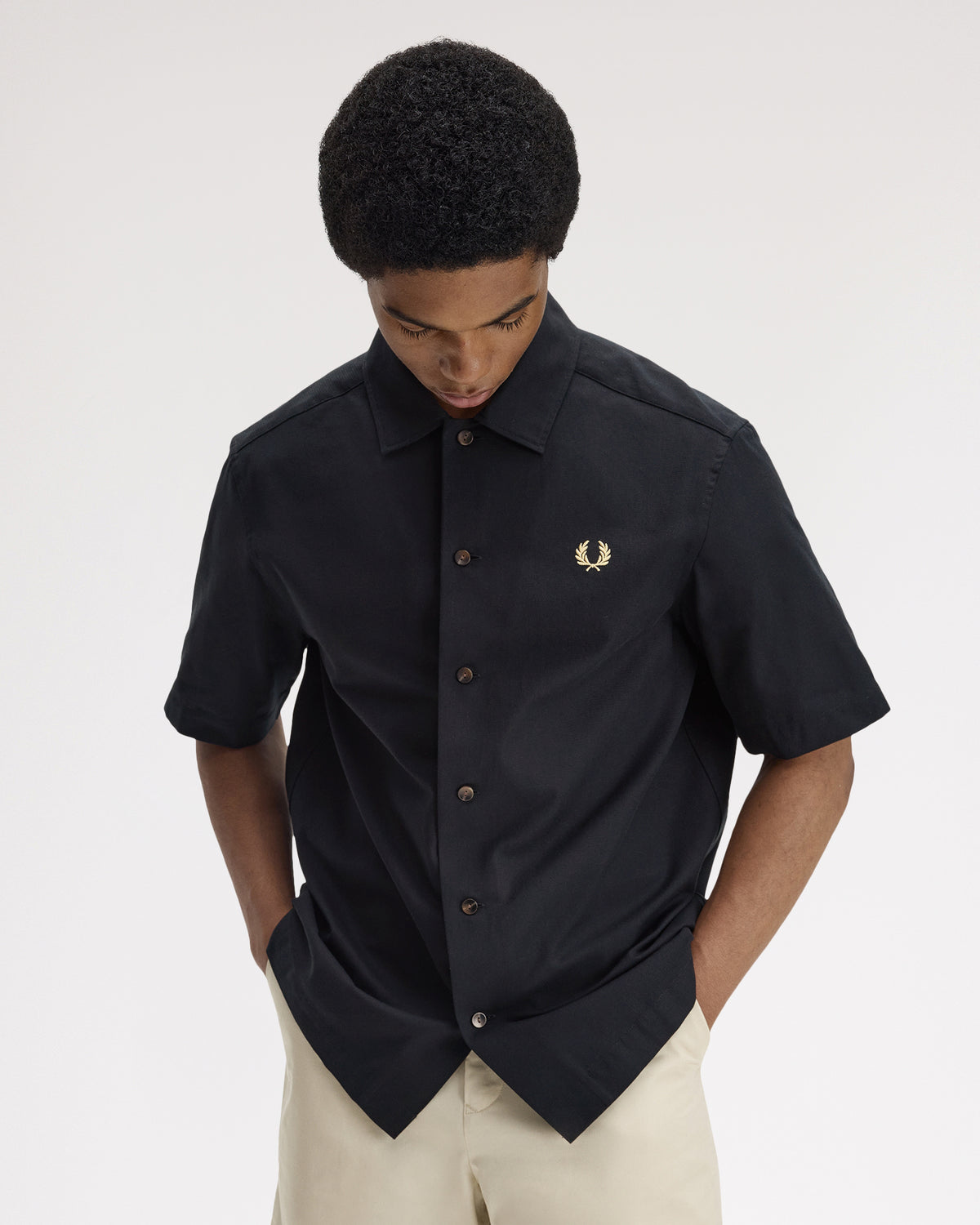 Fred Perry Basket Weave Beach Shirt - Black
