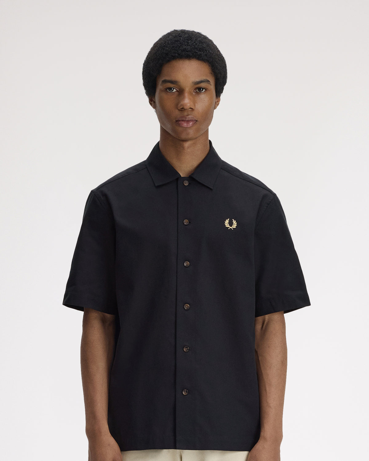 Fred Perry Basket Weave Beach Shirt - Black