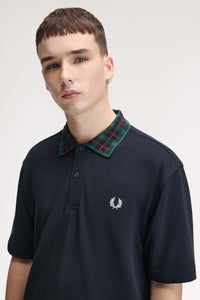 Fred Perry Tartan Collar Polo Shirt - Navy