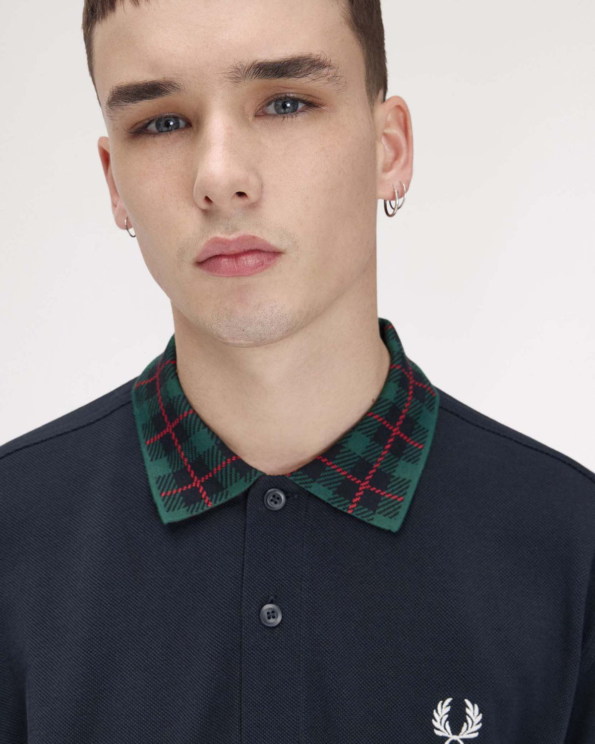 Fred Perry Tartan Collar Polo Shirt - Navy