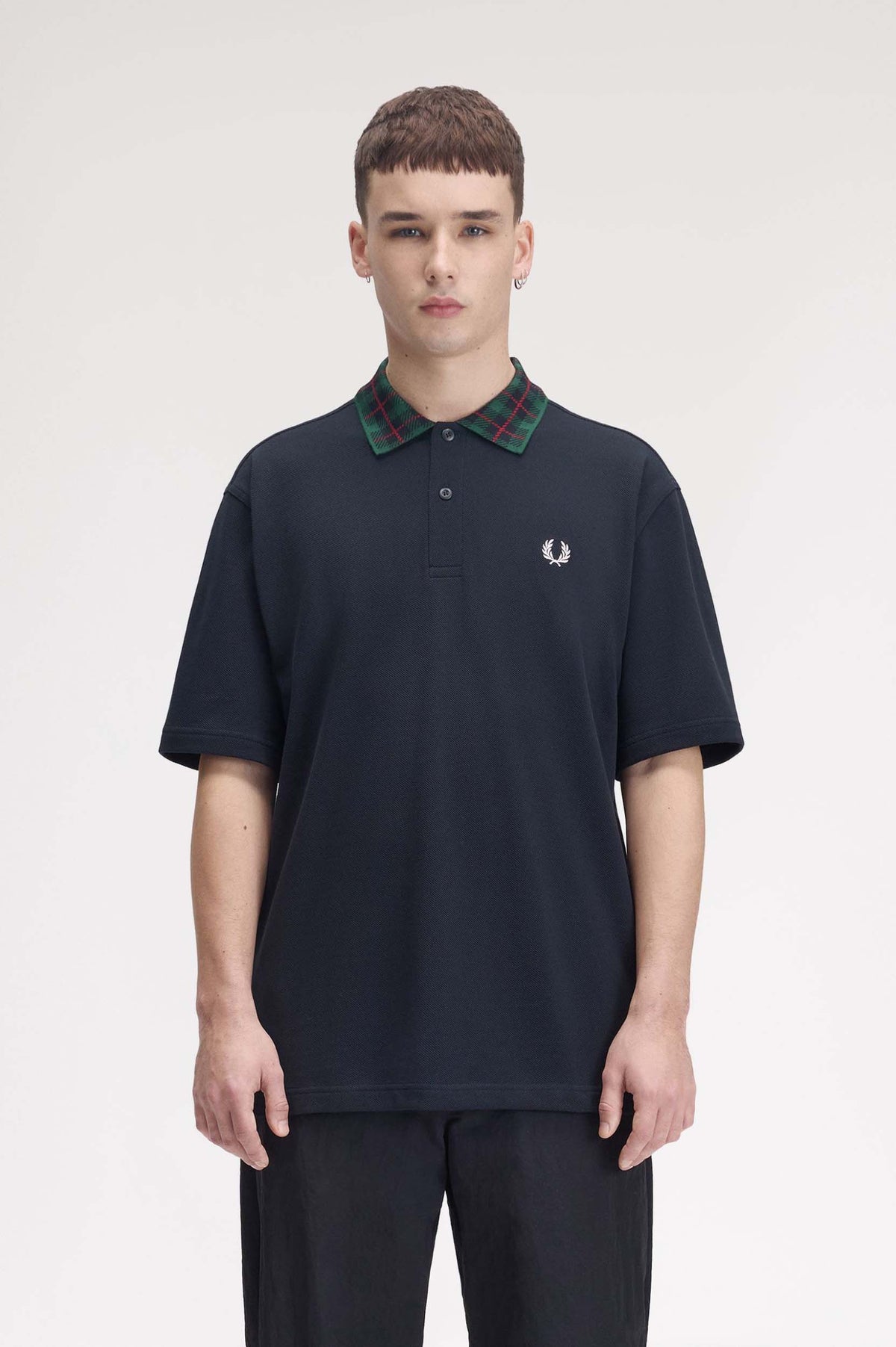 Fred Perry Tartan Collar Polo Shirt - Navy