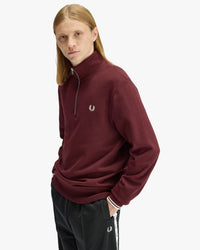 Fred Perry Half Zip Sweatshirt - Oxblood / Ecru