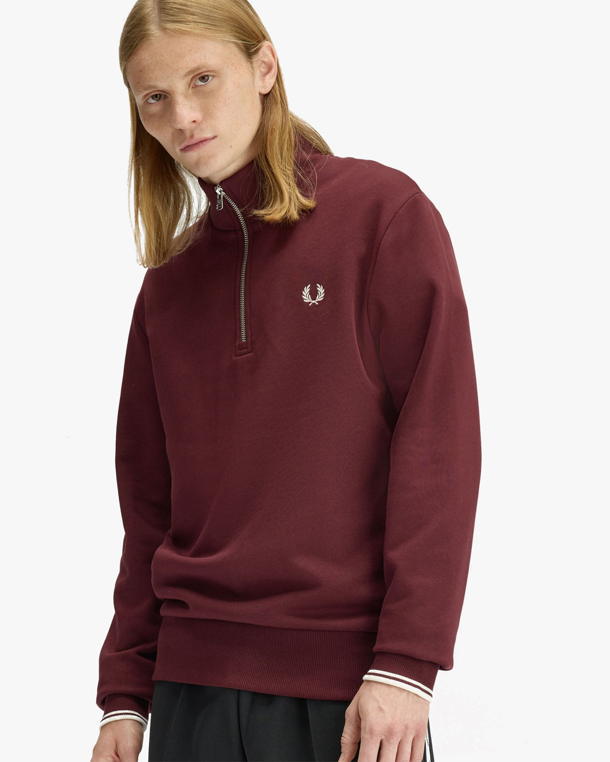 Fred Perry Half Zip Sweatshirt - Oxblood / Ecru