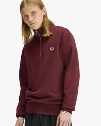 Fred Perry Half Zip Sweatshirt - Oxblood / Ecru
