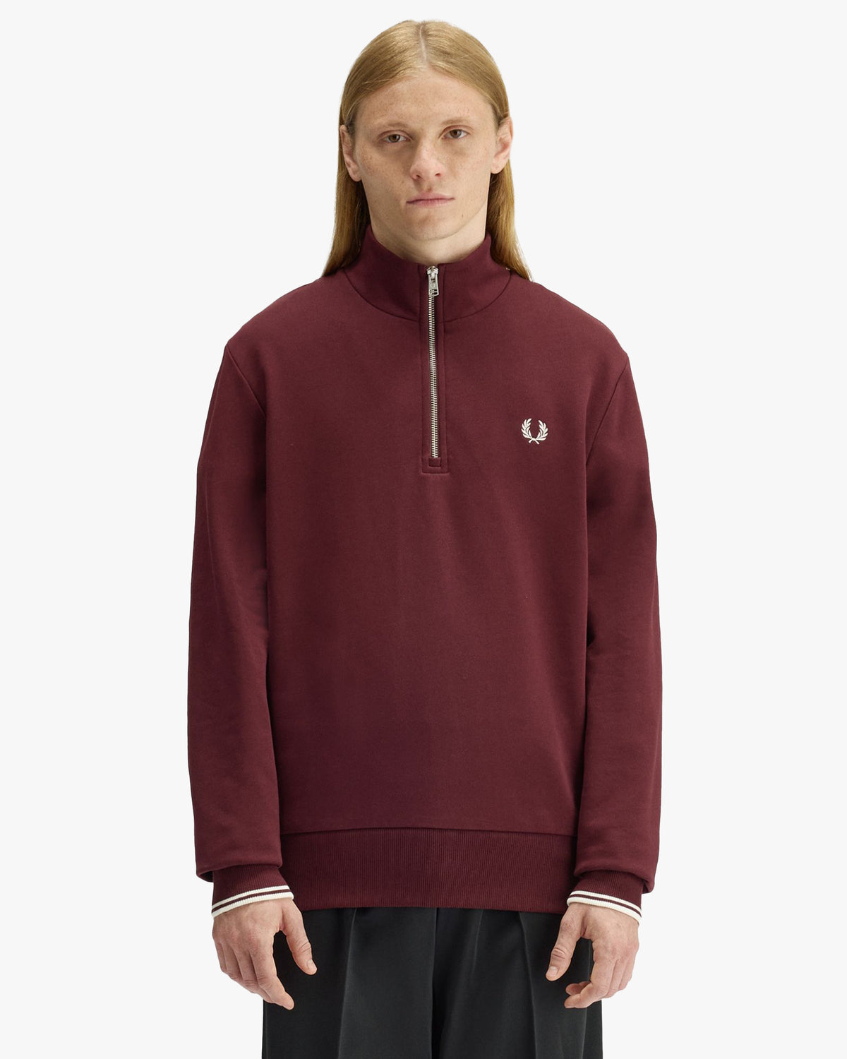 Fred Perry Half Zip Sweatshirt - Oxblood / Ecru