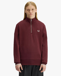 Fred Perry Half Zip Sweatshirt - Oxblood / Ecru