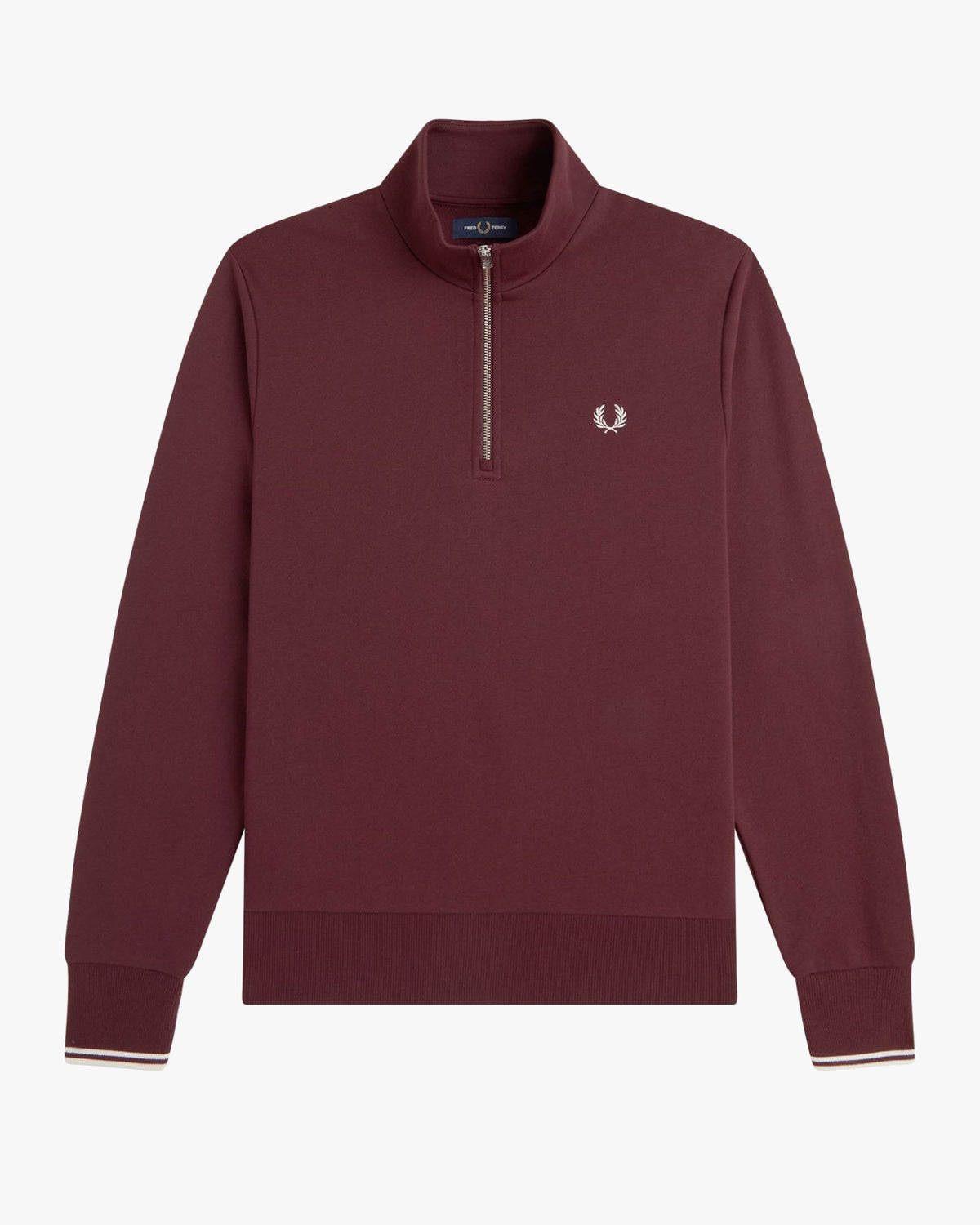 Fred Perry Half Zip Sweatshirt - Oxblood / Ecru
