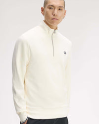 Fred Perry Half Zip Sweatshirt - Ecru / Seagrass / Dark Airforce