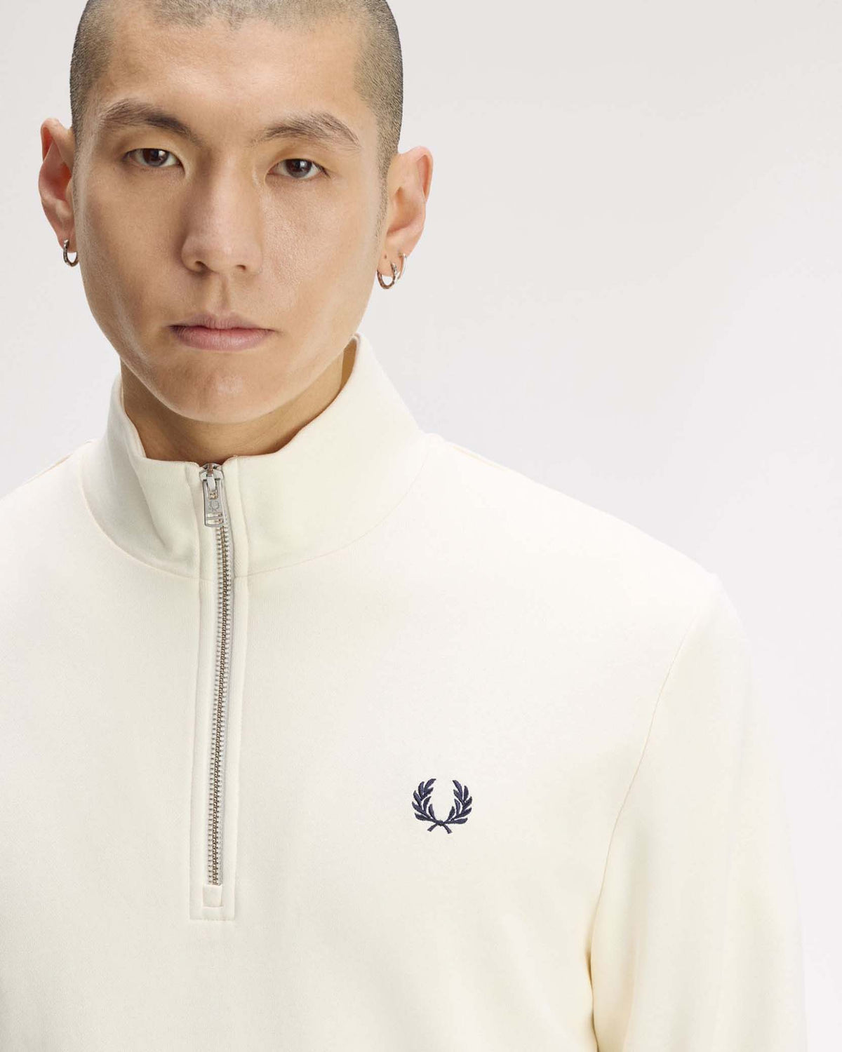 Fred Perry Half Zip Sweatshirt - Ecru / Seagrass / Dark Airforce