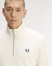 Fred Perry Half Zip Sweatshirt - Ecru / Seagrass / Dark Airforce