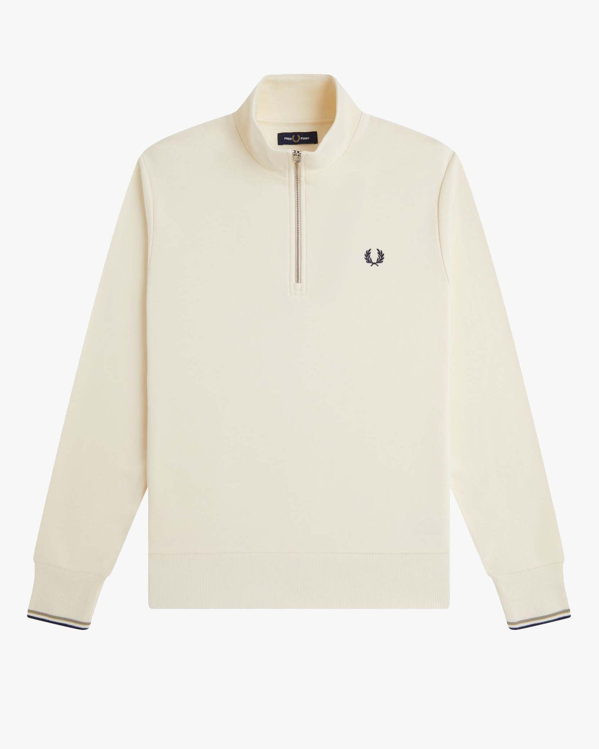 Fred Perry Half Zip Sweatshirt - Ecru / Seagrass / Dark Airforce