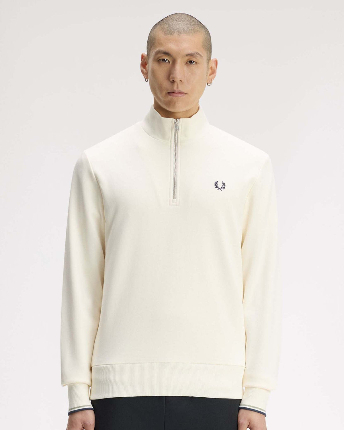 Fred Perry Half Zip Sweatshirt - Ecru / Seagrass / Dark Airforce
