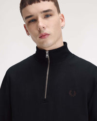 Fred Perry Half Zip Sweatshirt - Navy / Brandy / Rich Brown