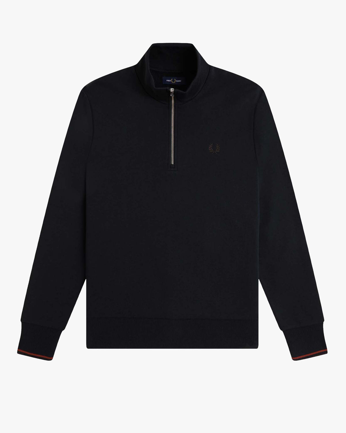 Fred Perry Half Zip Sweatshirt - Navy / Brandy / Rich Brown