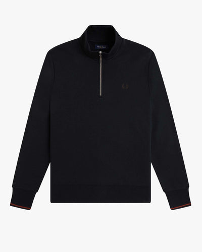 Fred Perry Half Zip Sweatshirt - Navy / Brandy / Rich Brown