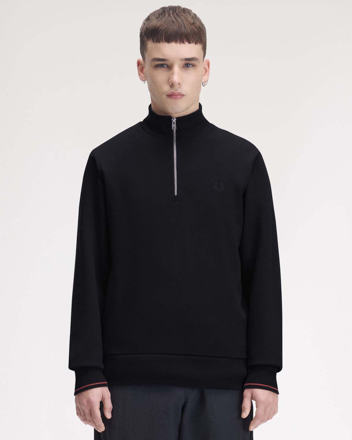 Fred Perry Half Zip Sweatshirt - Navy / Brandy / Rich Brown