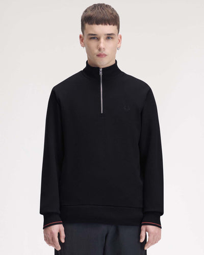 Fred Perry Half Zip Sweatshirt - Navy / Brandy / Rich Brown