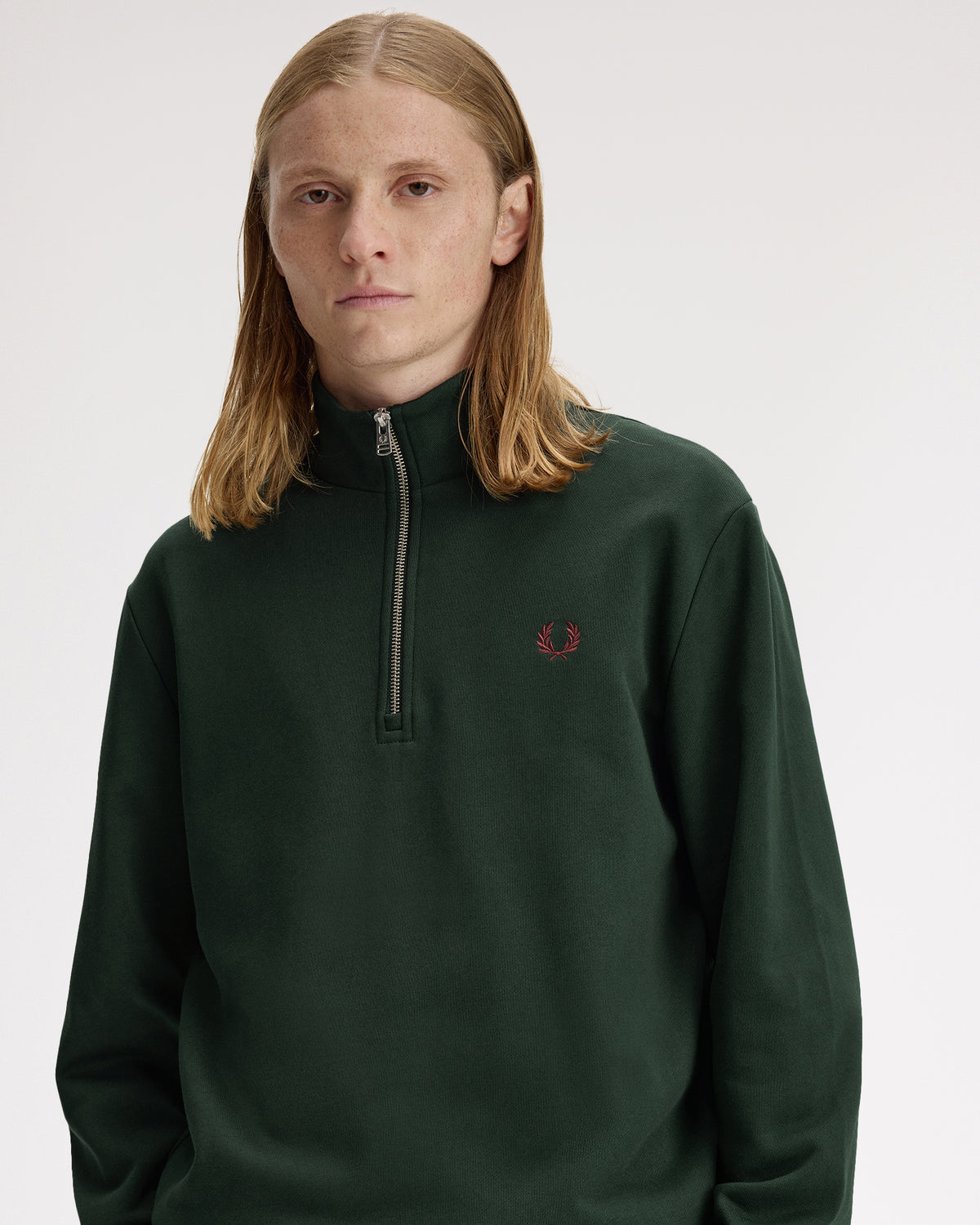 Fred Perry Half Zip Sweatshirt - Grassroots / Stockport Blue / Oxblood