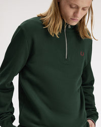 Fred Perry Half Zip Sweatshirt - Grassroots / Stockport Blue / Oxblood