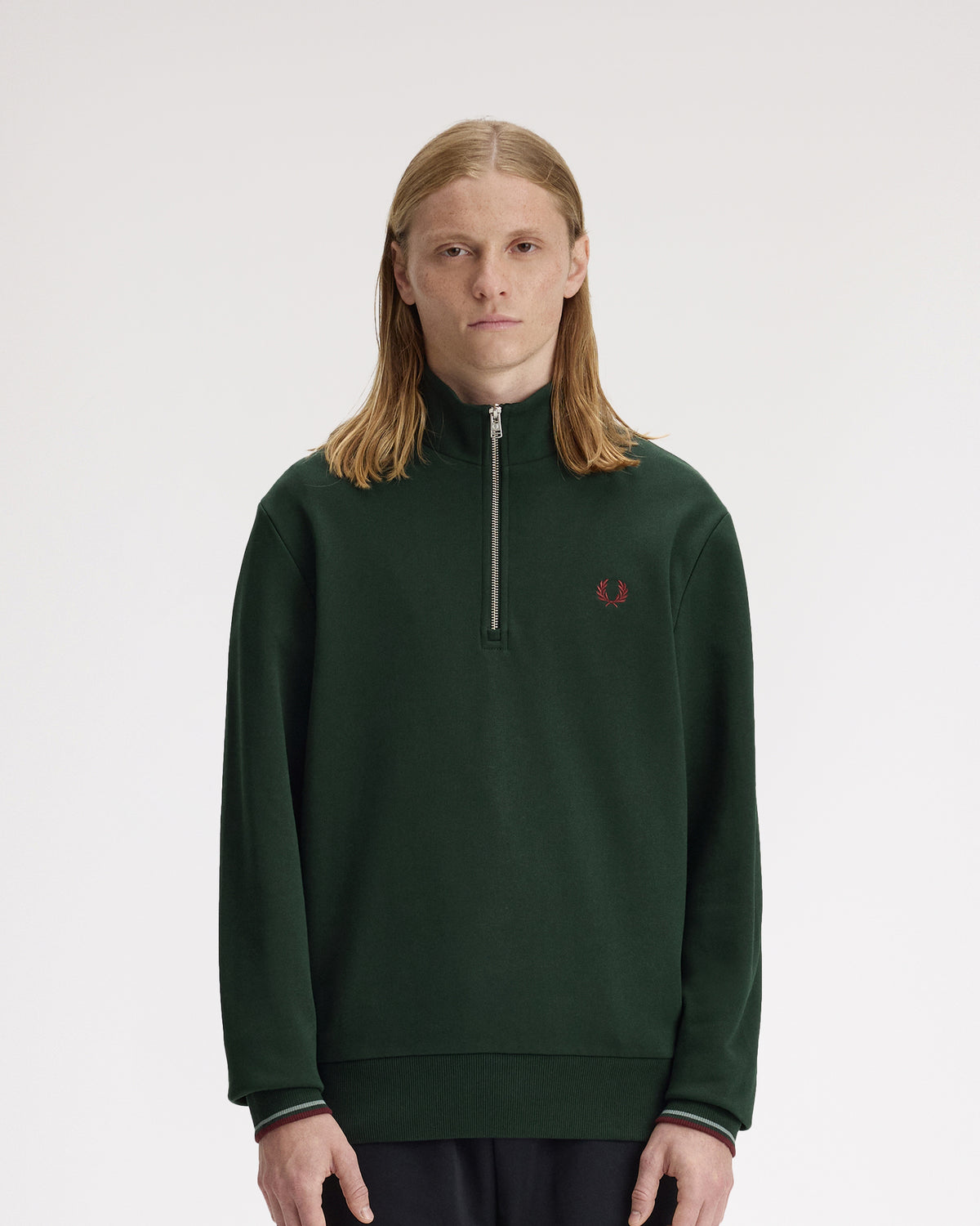 Fred Perry Half Zip Sweatshirt - Grassroots / Stockport Blue / Oxblood