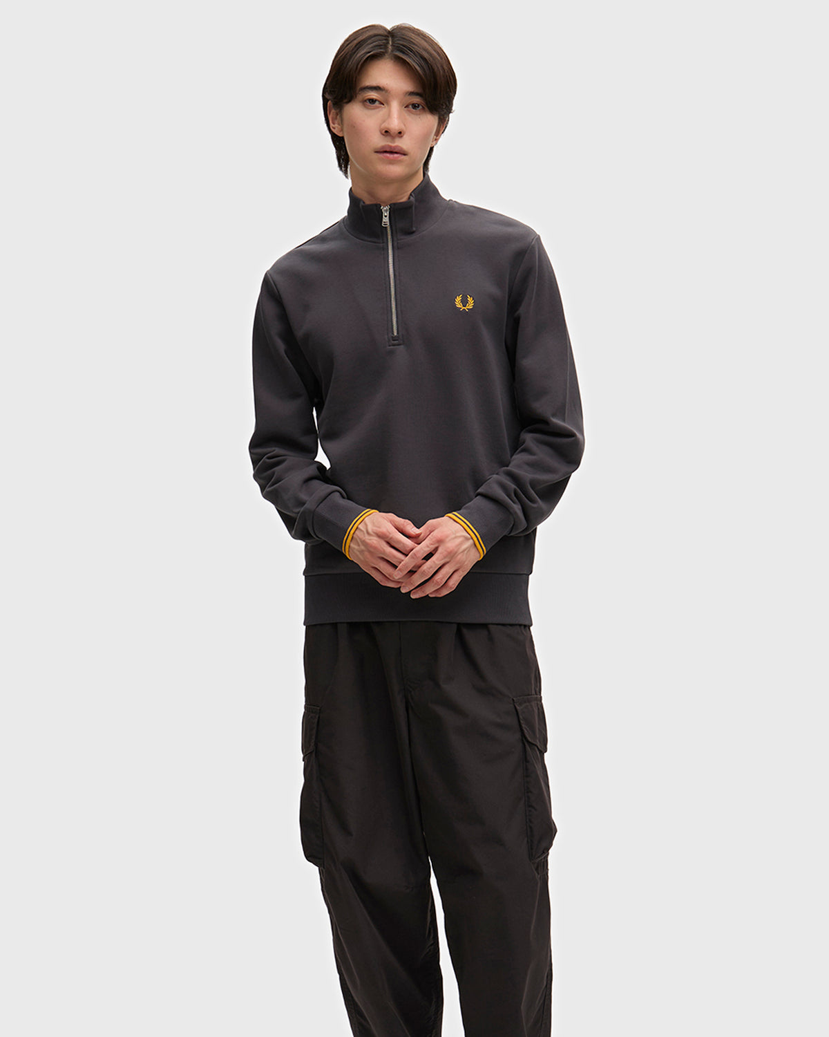Fred Perry Half Zip Sweatshirt - Anchor Grey / Golden