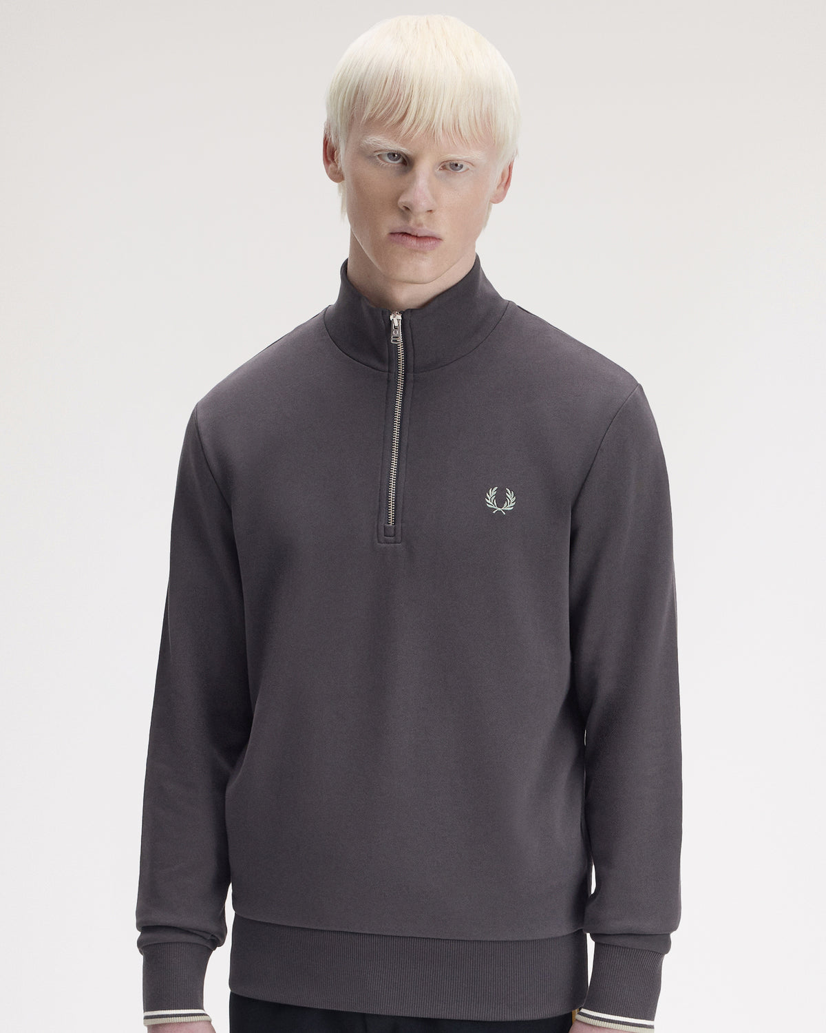 Fred Perry Half Zip Sweatshirt - Anchor Grey / Ecru / Seagrass