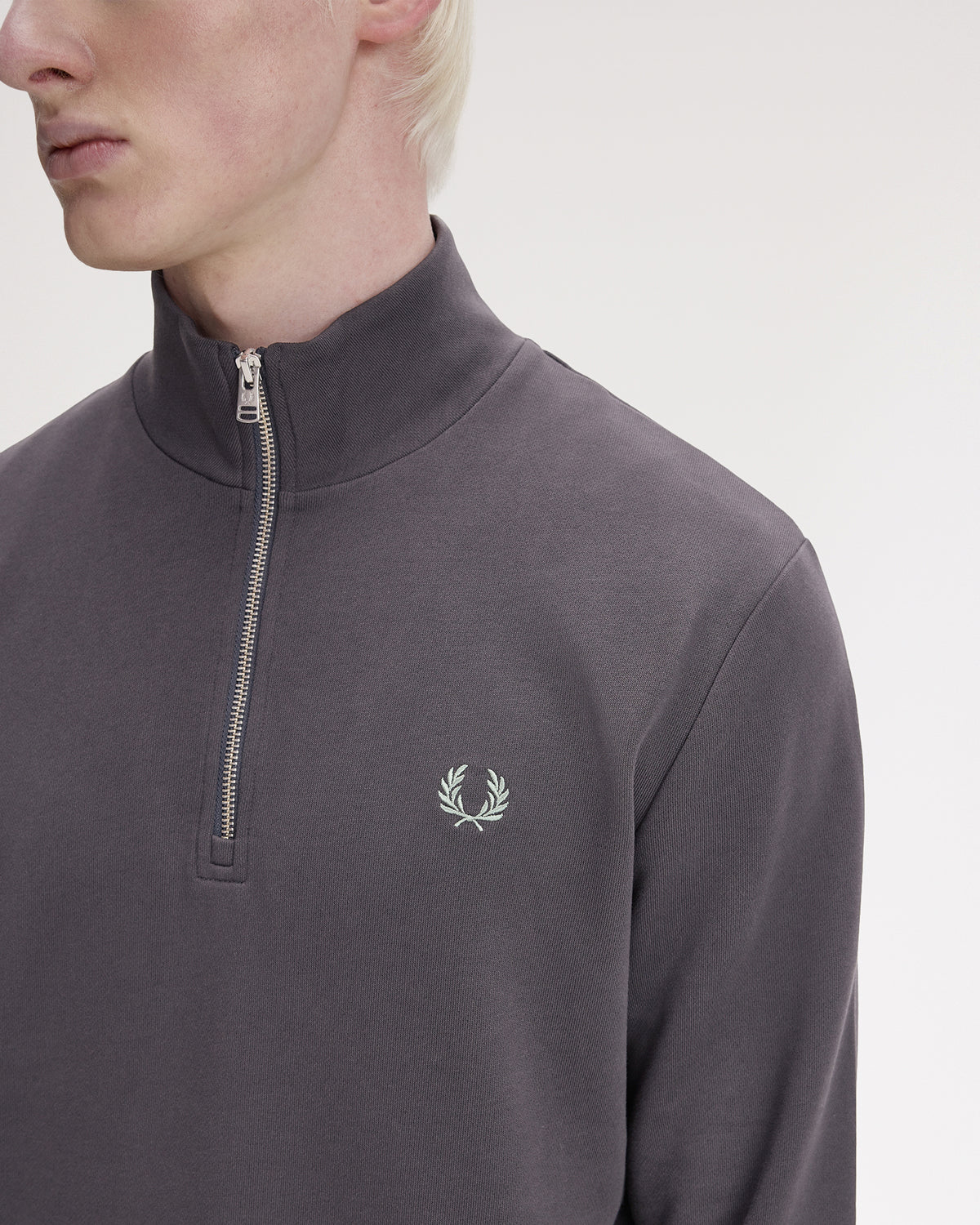 Fred Perry Half Zip Sweatshirt - Anchor Grey / Ecru / Seagrass