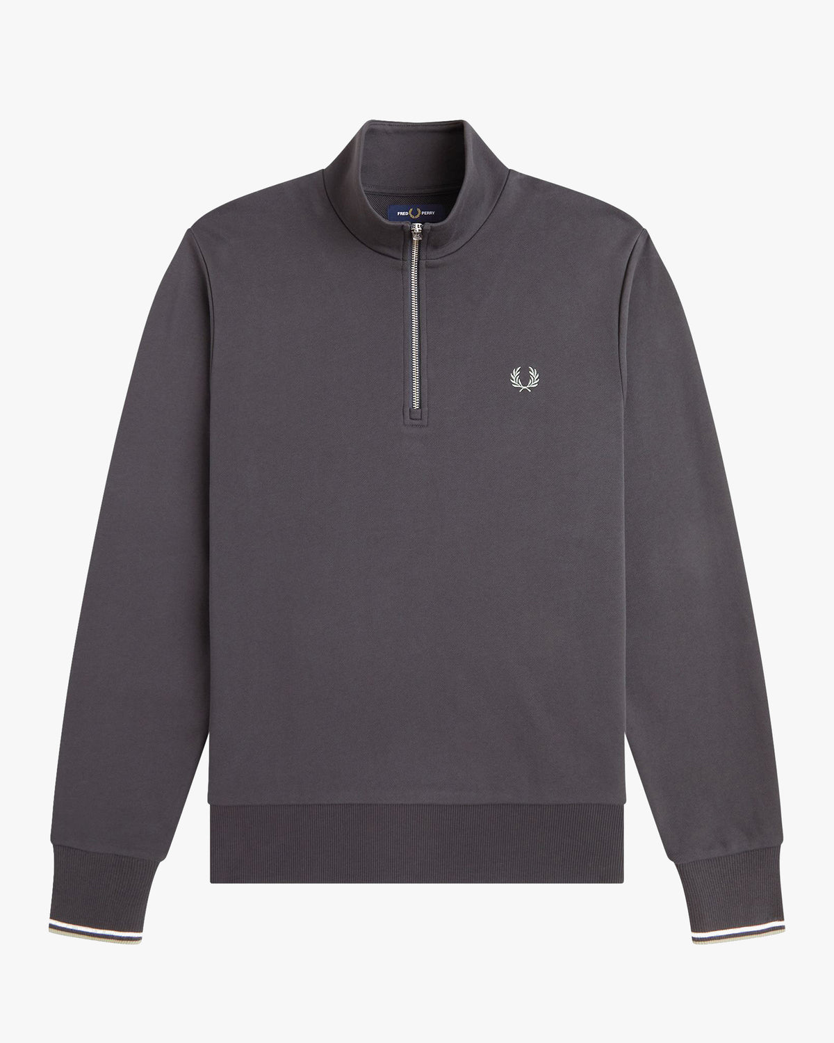Fred Perry Half Zip Sweatshirt - Anchor Grey / Ecru / Seagrass