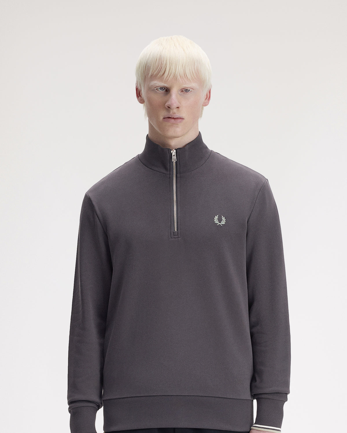 Fred Perry Half Zip Sweatshirt - Anchor Grey / Ecru / Seagrass