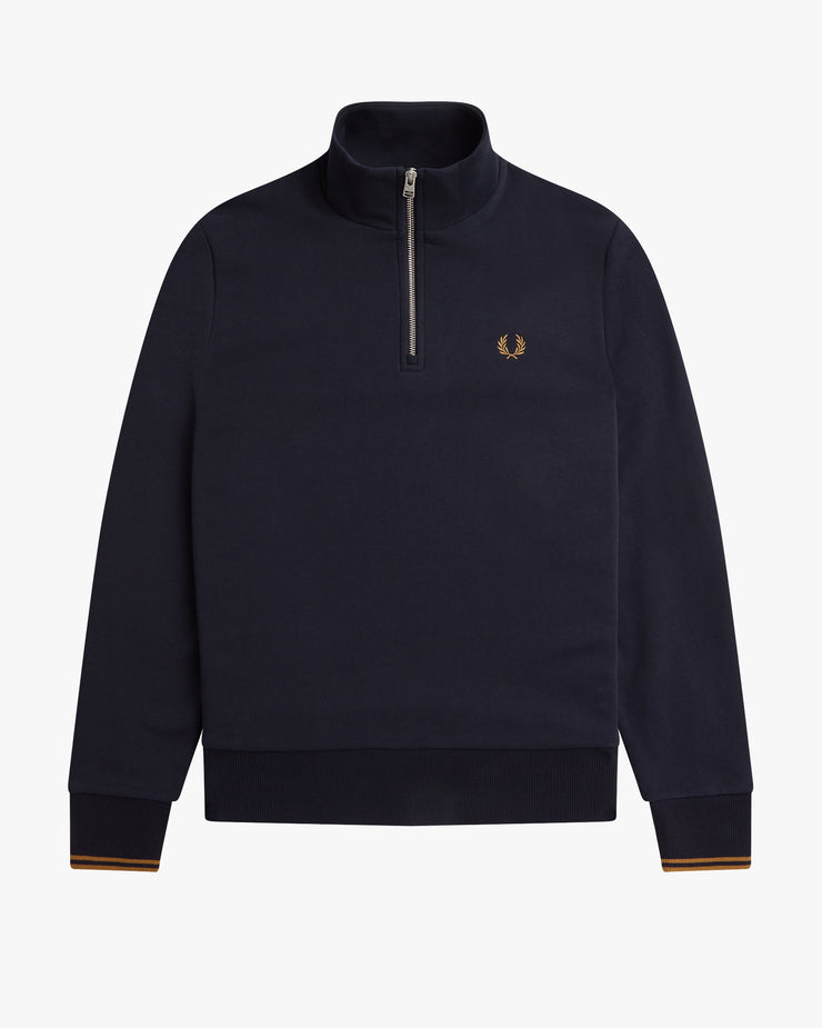 Fred Perry Half Zip Sweatshirt - Navy / Dark Caramel