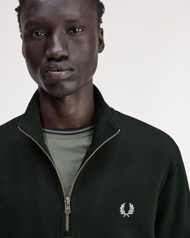 Fred Perry Half Zip Sweatshirt - Night Green / Snow White