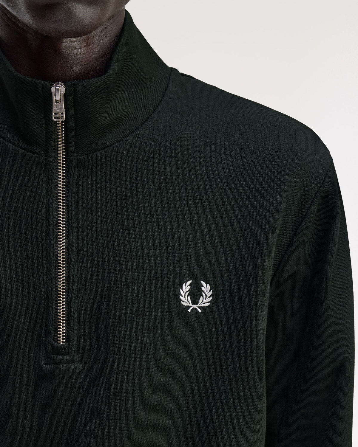 Fred Perry Half Zip Sweatshirt - Night Green / Snow White | Fred Perry Sweaters & Knitwear | JEANSTORE