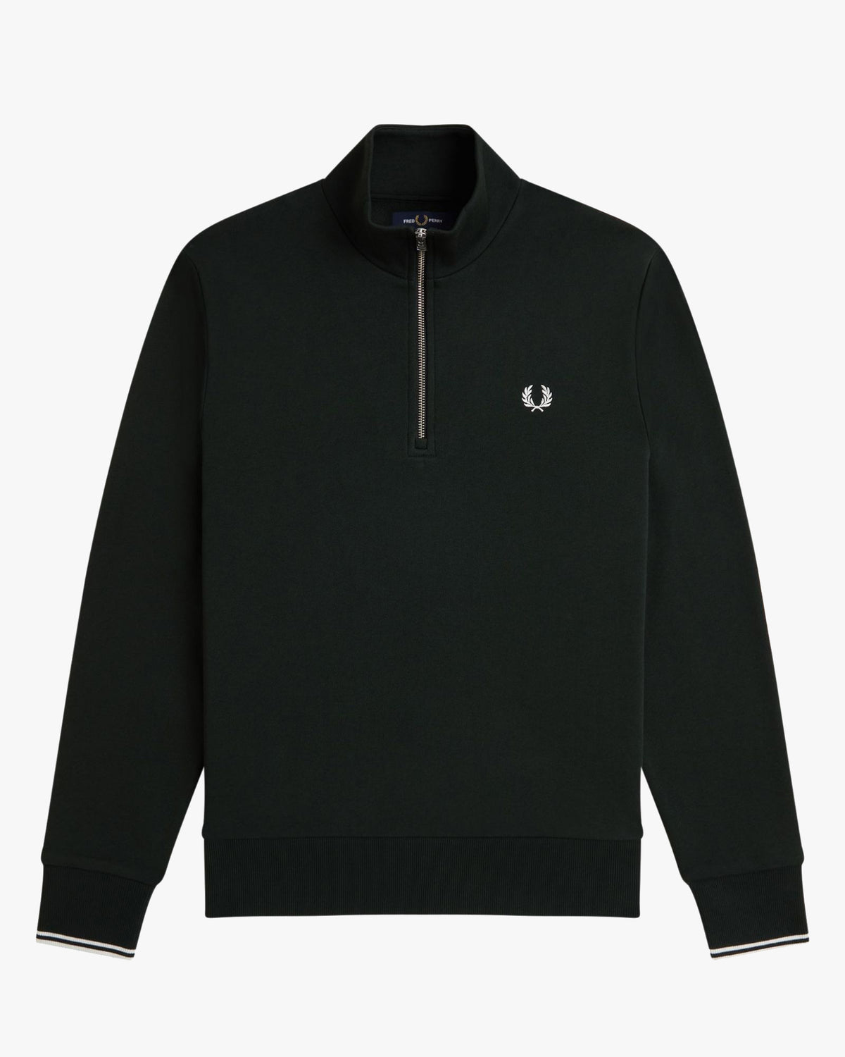 Fred Perry Half Zip Sweatshirt - Night Green / Snow White | Fred Perry Sweaters & Knitwear | JEANSTORE
