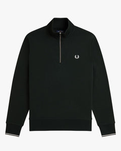 Fred Perry Half Zip Sweatshirt - Night Green / Snow White