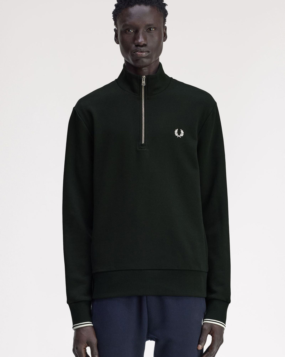 Fred Perry Half Zip Sweatshirt - Night Green / Snow White | Fred Perry Sweaters & Knitwear | JEANSTORE